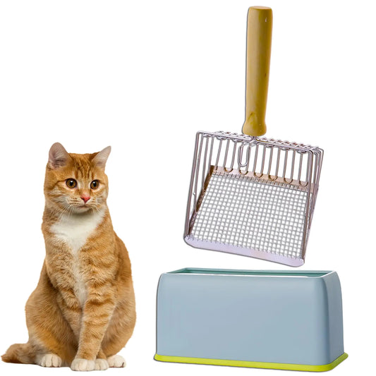 2024 Latest Cat Litter Scooper with Holder Metal Cat Litter Scoop Deep Shovel Kitty Poop Scooper Stand for Litter Box Fast Sifting Kitty Poop Scooper Caddy Cat Poop Scooper Stand (Multicolor-A)