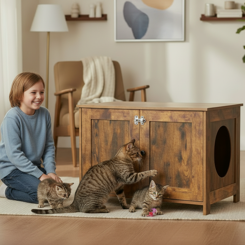 Pawvera Cat Litter Box Enclosure Furniture For Hidden Cat Toilet