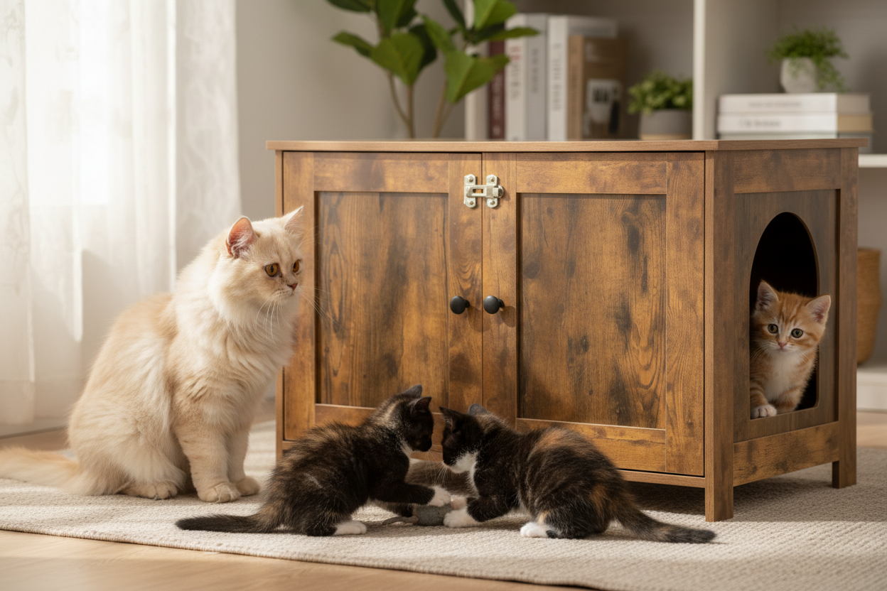 Pawvera Cat Litter Box Enclosure Furniture For Hidden Cat Toilet