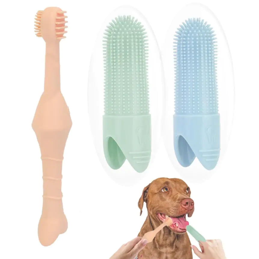 Dog Toothbrush Finger Dog Tooth Brushing Kit with 360° Finger Toothbrush and Dual Head Dog Cat Toothbrush Food Grade Silicone Dog Teeth Cleaning Kit 3pcs Ultra-Soft Pet Dog Dental Care Toothbrush